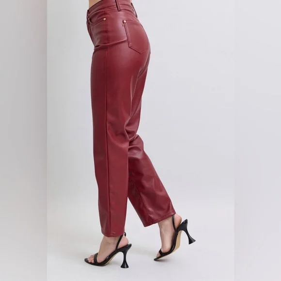 Judy Blue Full Size High Waist Tummy Control Faux Leather Straight Pants
